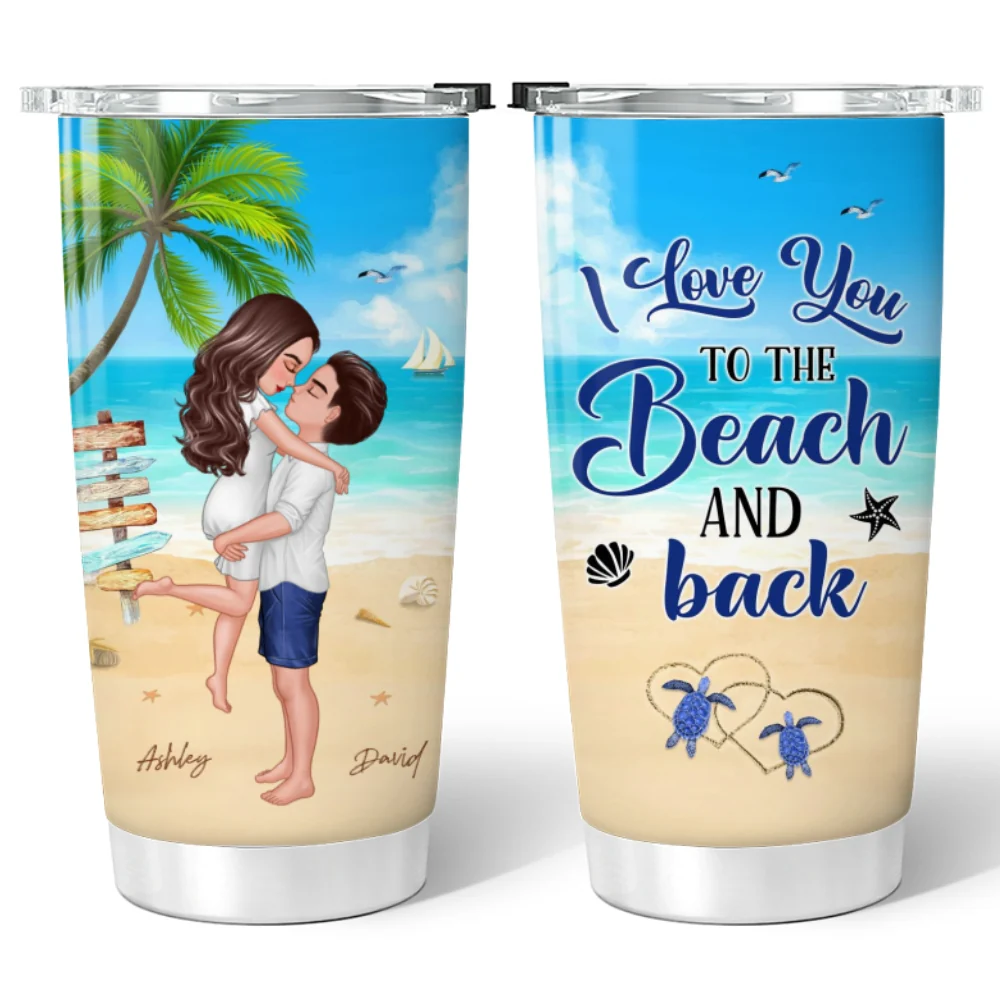 Summer Doll Couple Kissing Hugging On The Beach Personalized Tumbler - Image 5
