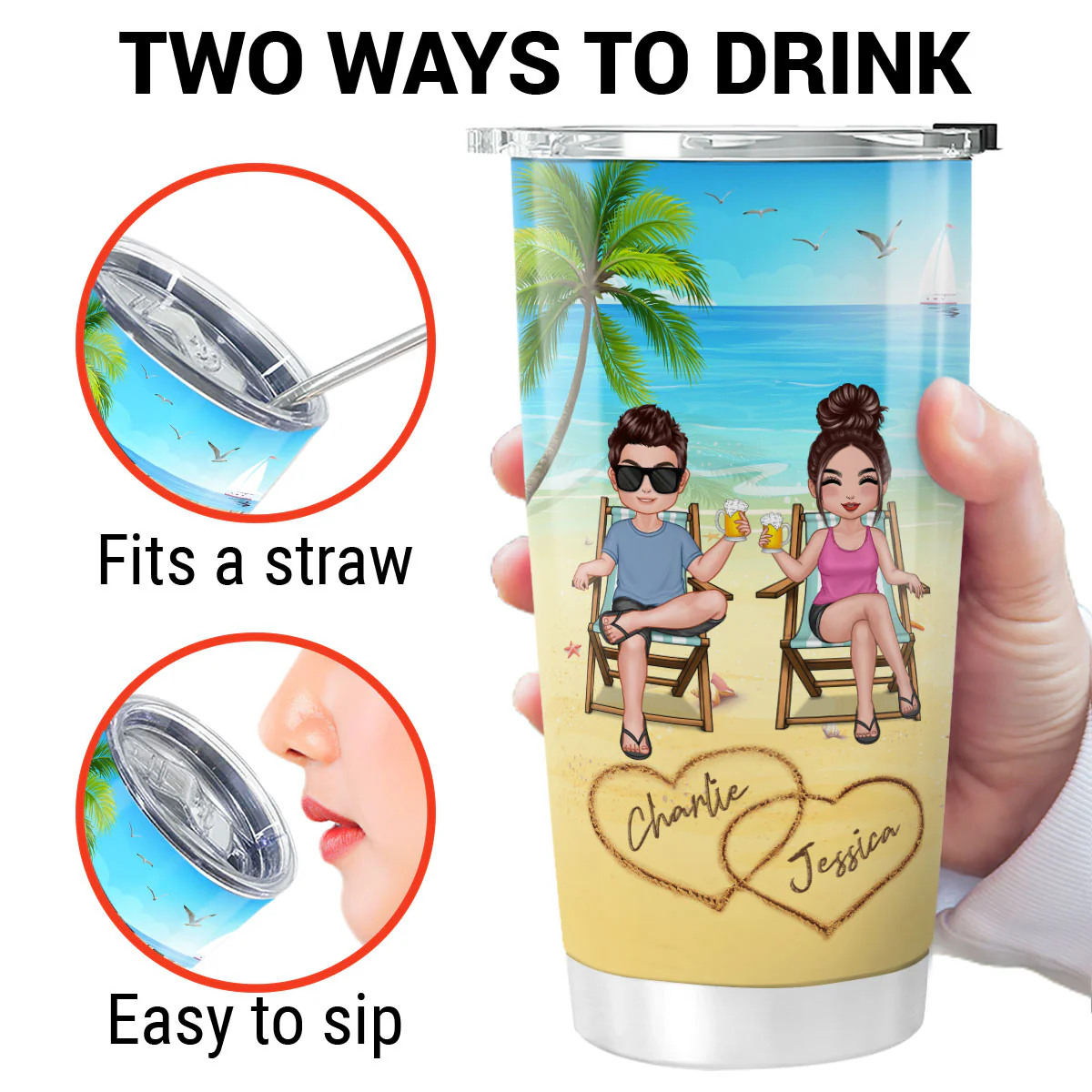 Summer Doll Couple Sitting On The Beach Personalized Tumbler - Image 3