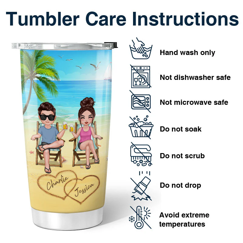 Summer Doll Couple Sitting On The Beach Personalized Tumbler - Image 4
