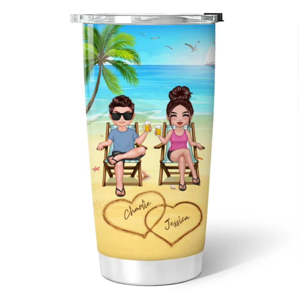 Summer Doll Couple Sitting On The Beach Personalized Tumbler - Image 5