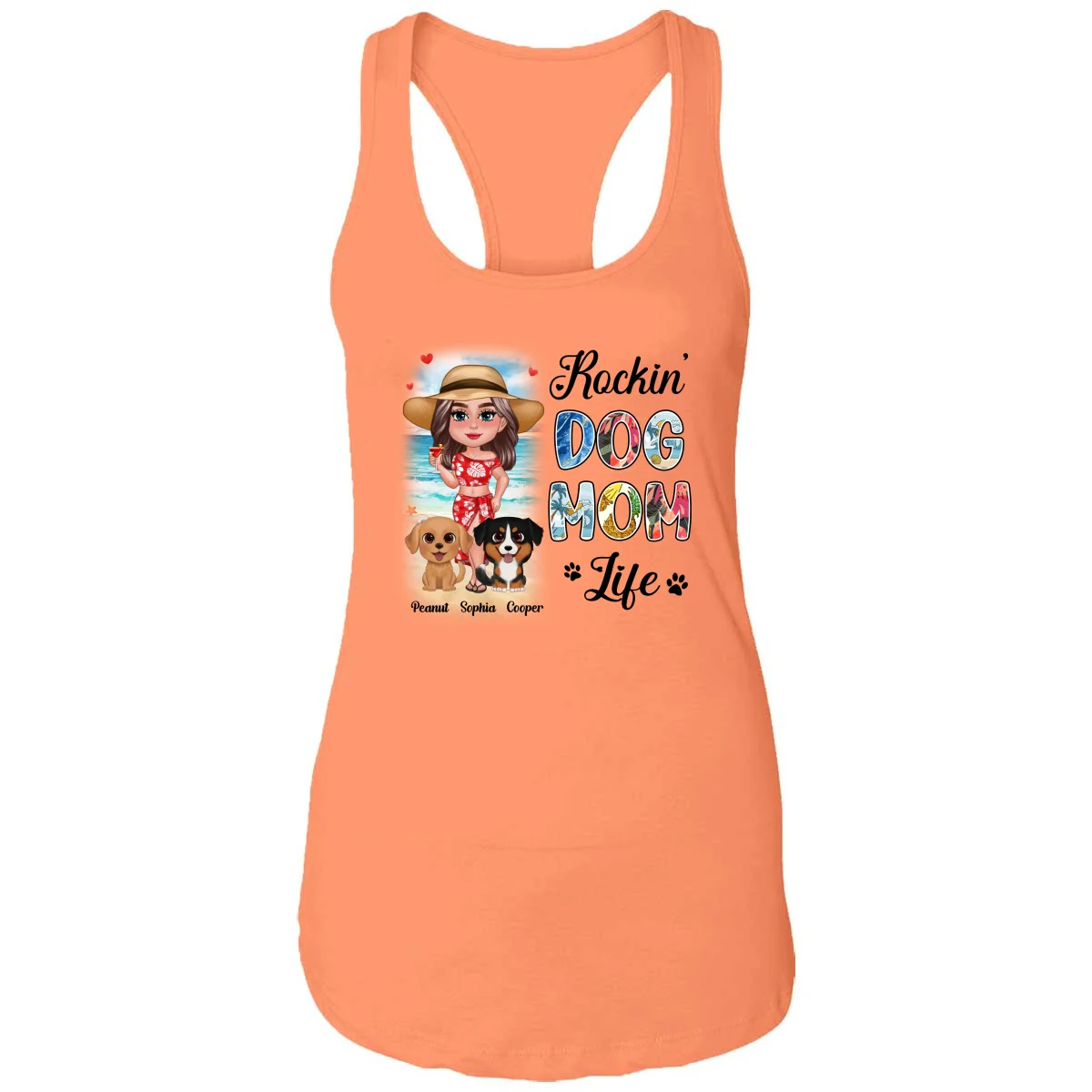 Summer Doll Woman New Face With Watercolor Cute Dogs Rockin‘ The Dog Mom Life Personalized Tank Top Shirt - Image 10