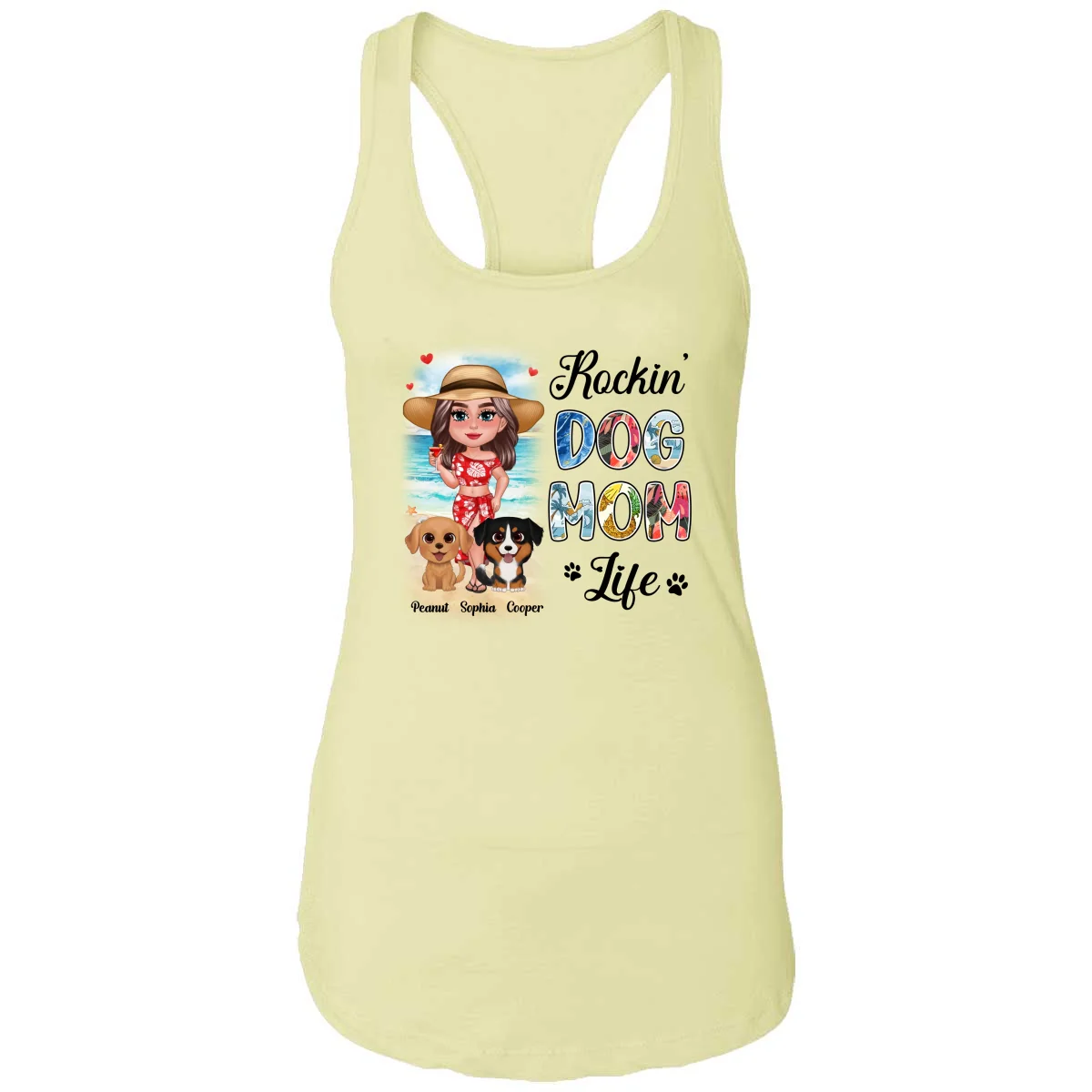 Summer Doll Woman New Face With Watercolor Cute Dogs Rockin‘ The Dog Mom Life Personalized Tank Top Shirt - Image 11