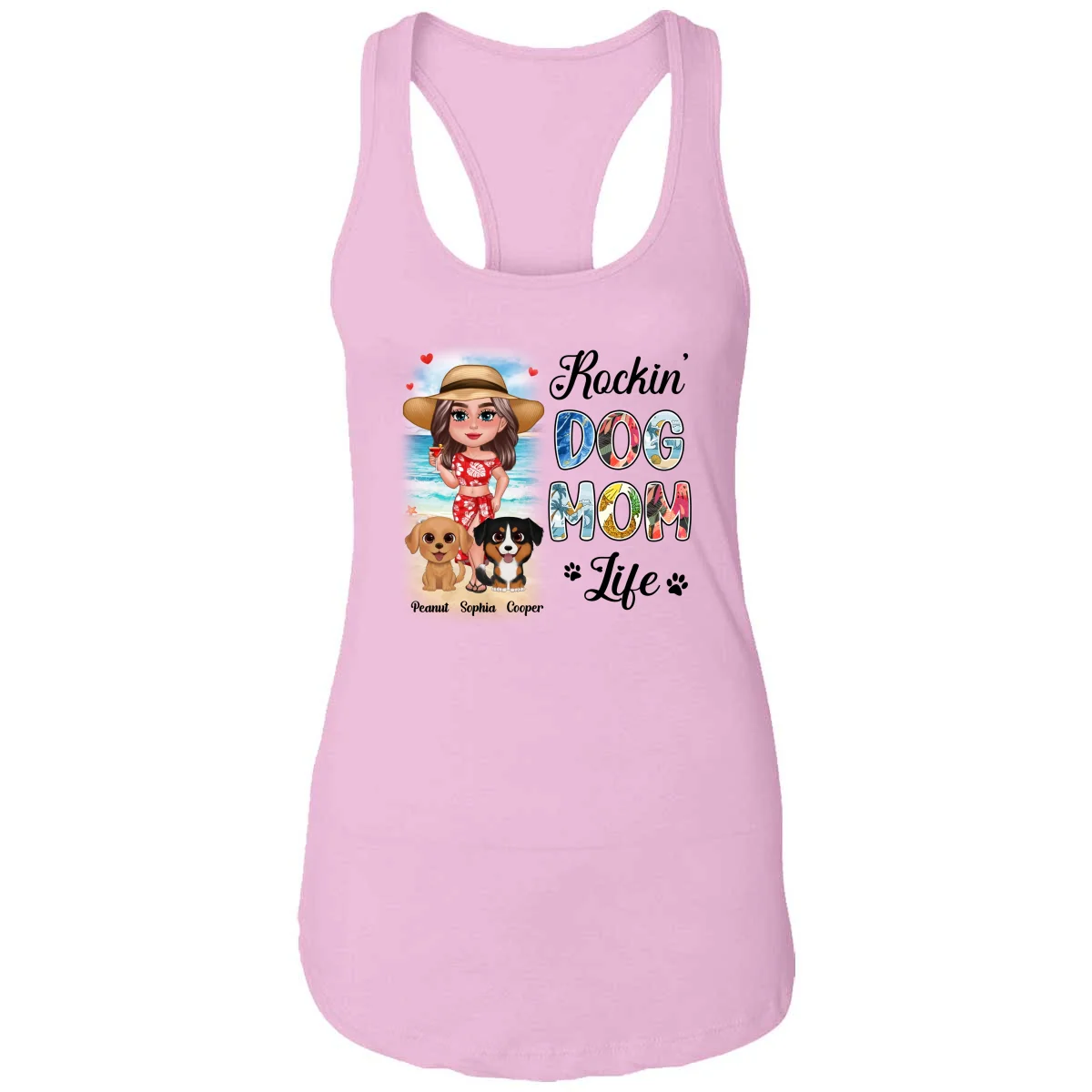 Summer Doll Woman New Face With Watercolor Cute Dogs Rockin‘ The Dog Mom Life Personalized Tank Top Shirt - Image 12
