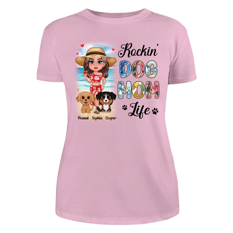 Summer Doll Woman New Face With Watercolor Cute Dogs Rockin‘ The Dog Mom Life Personalized Tank Top Shirt - Image 19