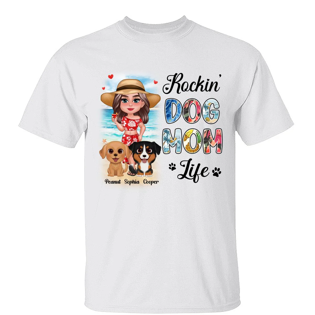 Summer Doll Woman New Face With Watercolor Cute Dogs Rockin‘ The Dog Mom Life Personalized Tank Top Shirt - Image 3