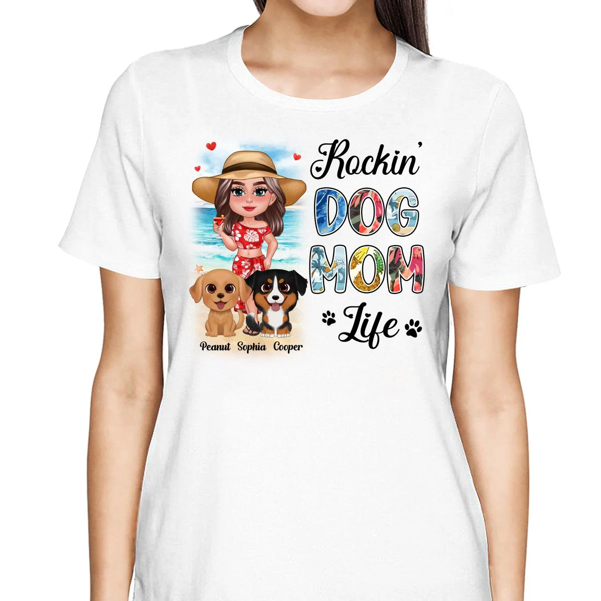 Summer Doll Woman New Face With Watercolor Cute Dogs Rockin‘ The Dog Mom Life Personalized Tank Top Shirt - Image 4