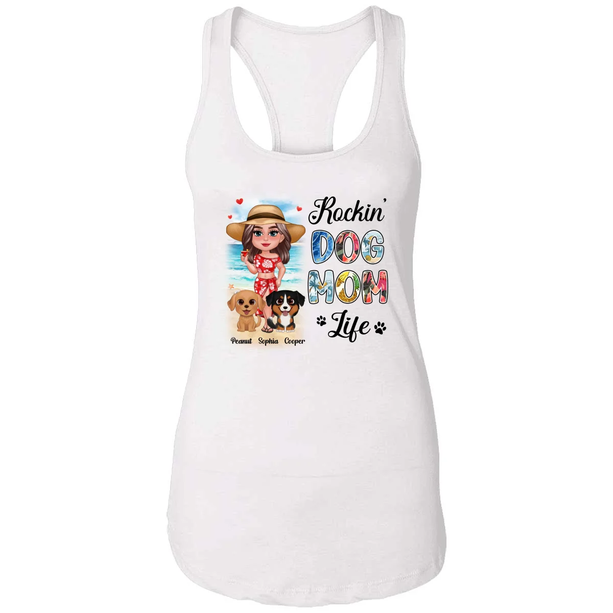 Summer Doll Woman New Face With Watercolor Cute Dogs Rockin‘ The Dog Mom Life Personalized Tank Top Shirt - Image 5
