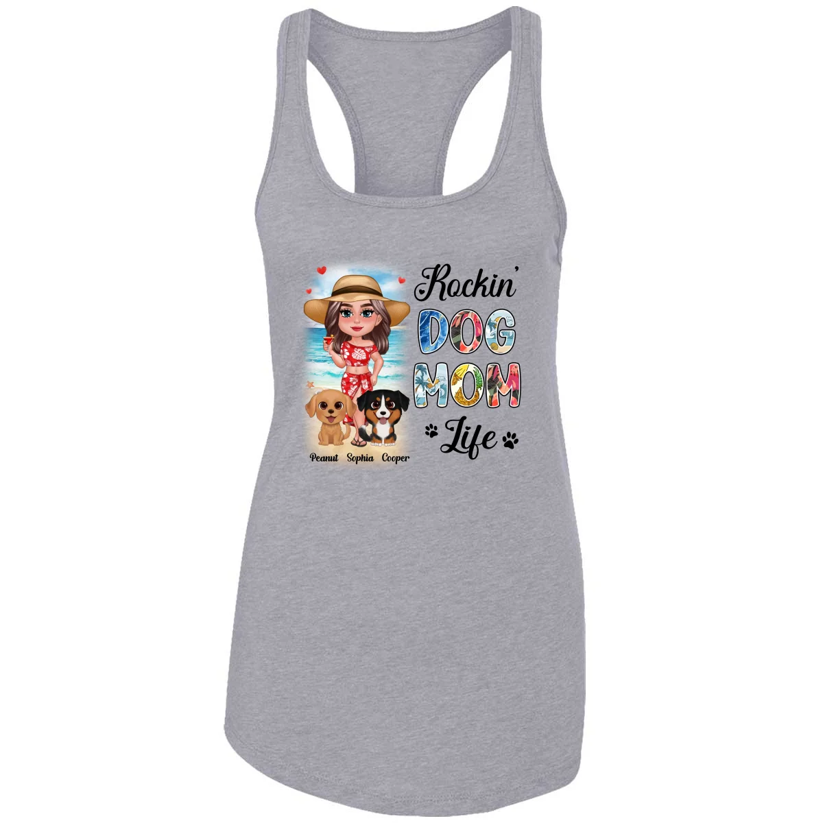 Summer Doll Woman New Face With Watercolor Cute Dogs Rockin‘ The Dog Mom Life Personalized Tank Top Shirt - Image 6