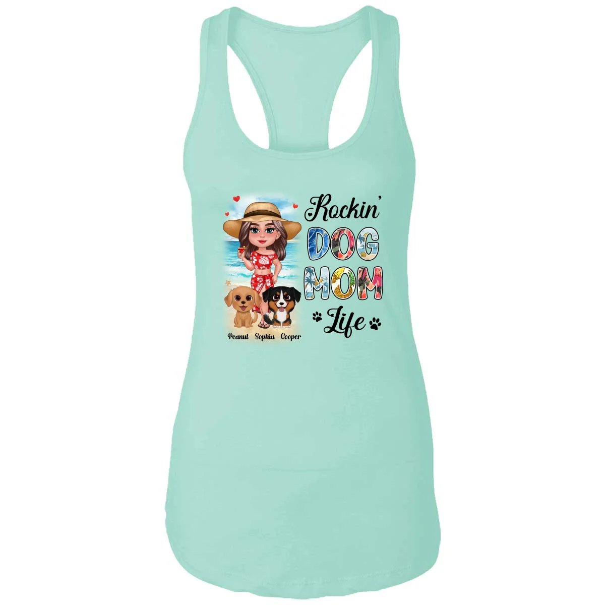 Summer Doll Woman New Face With Watercolor Cute Dogs Rockin‘ The Dog Mom Life Personalized Tank Top Shirt - Image 7