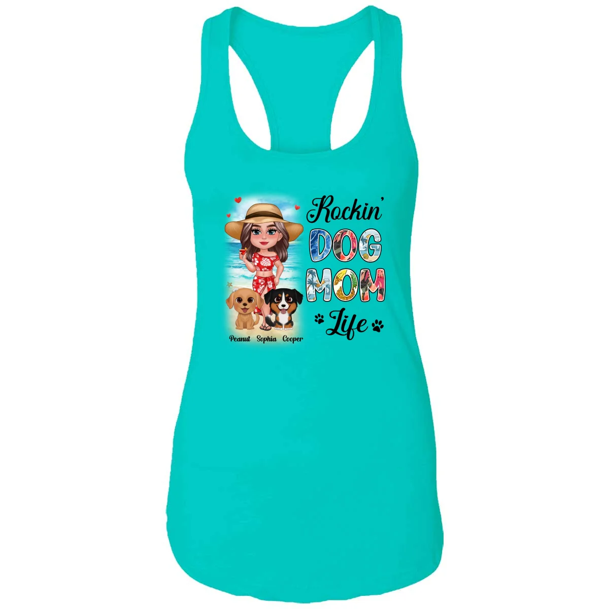 Summer Doll Woman New Face With Watercolor Cute Dogs Rockin‘ The Dog Mom Life Personalized Tank Top Shirt - Image 8