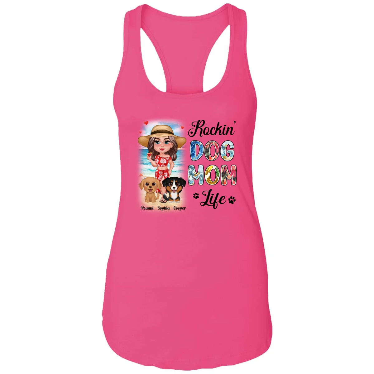 Summer Doll Woman New Face With Watercolor Cute Dogs Rockin‘ The Dog Mom Life Personalized Tank Top Shirt - Image 9