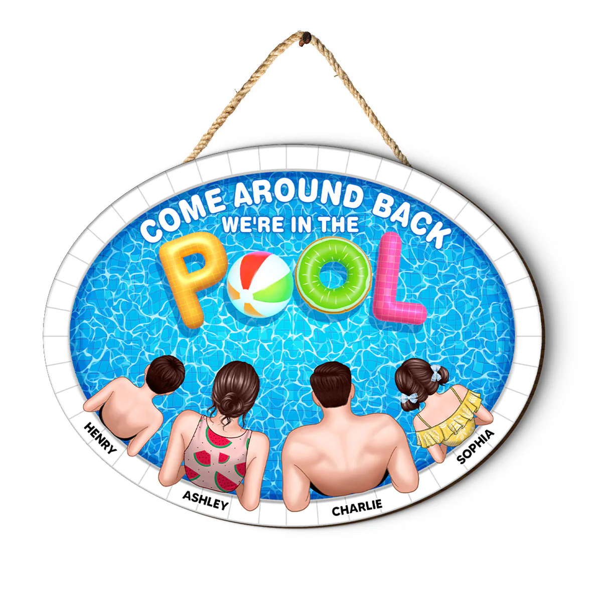 Summer Family In The Pool Personalized Wood Sign - Image 2