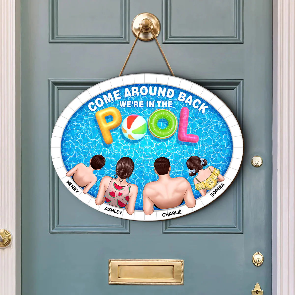 Summer Family In The Pool Personalized Wood Sign - Image 3