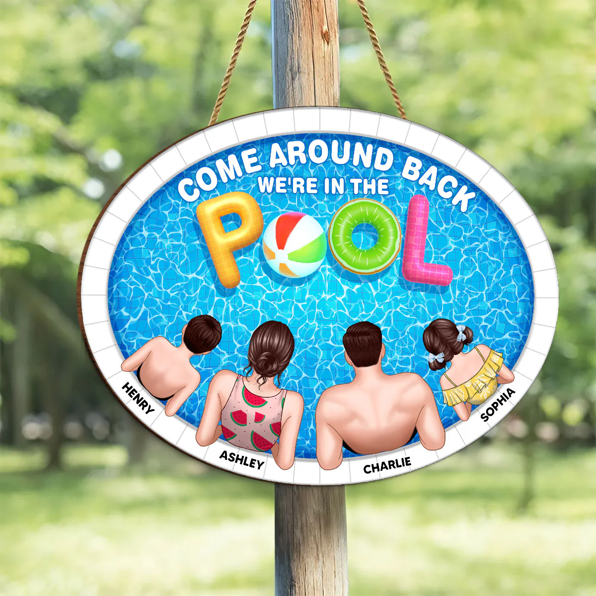Summer Family In The Pool Personalized Wood Sign - Image 4