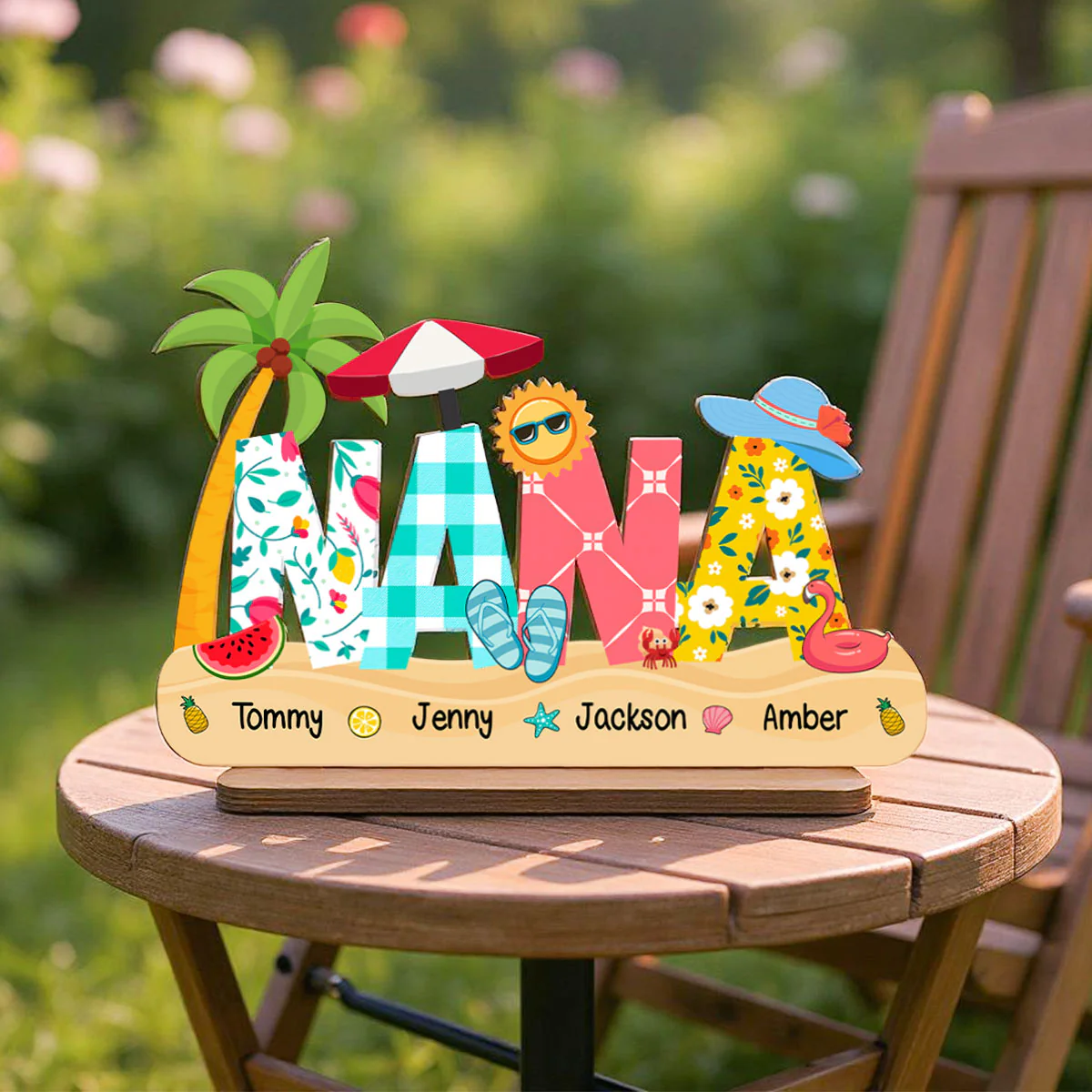 Summer Grandma Mom Pattern Personalized 2-Layer Standing Wooden Plaque - Image 6