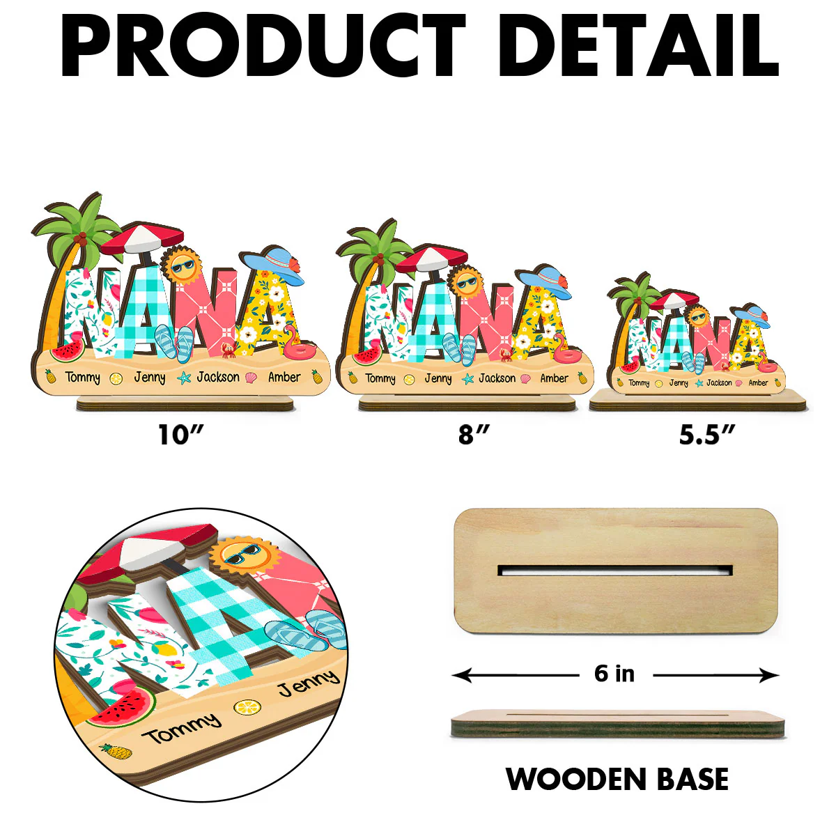 Summer Grandma Mom Pattern Personalized 2-Layer Standing Wooden Plaque - Image 8