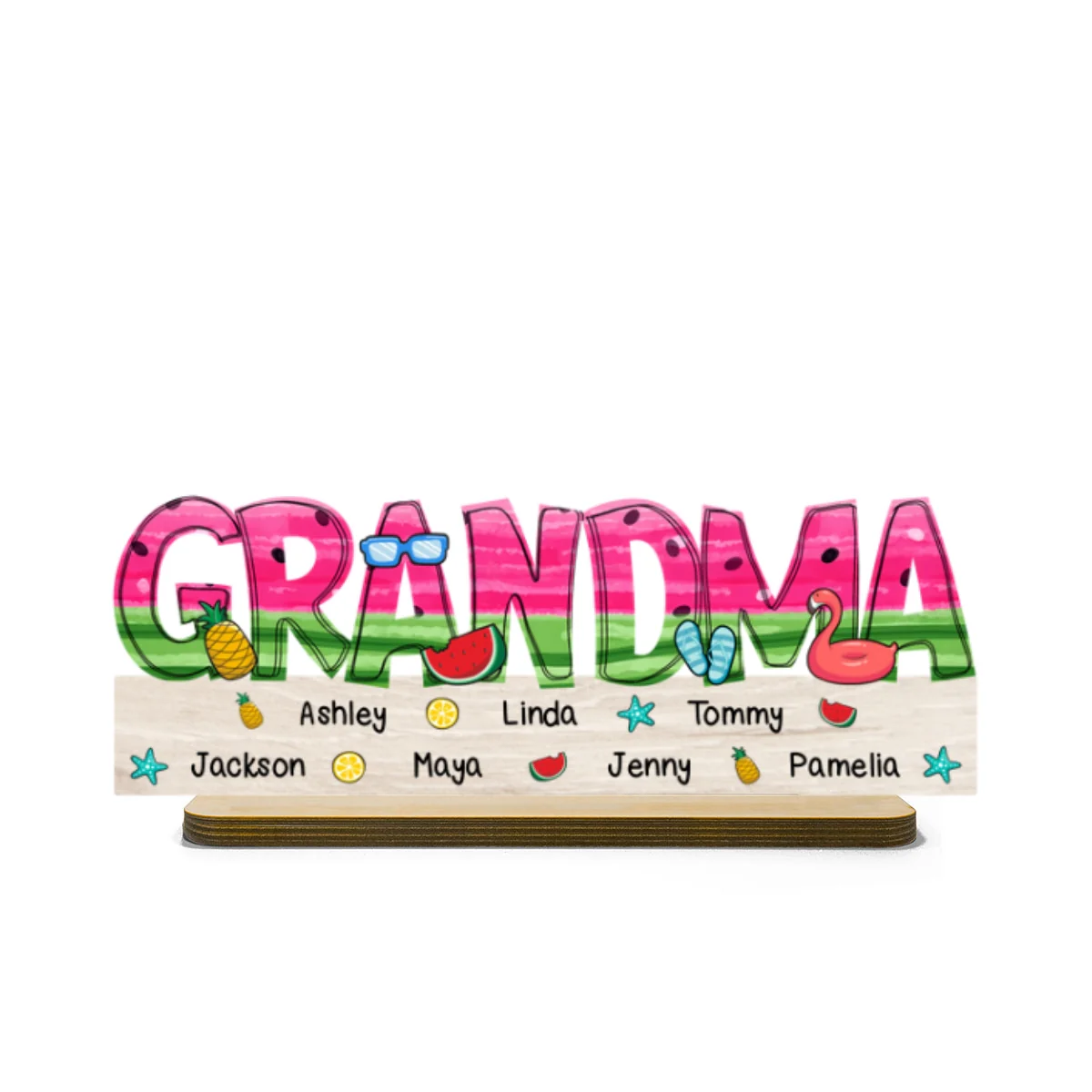 Summer Grandma Mom Watermelon Pattern Personalized 2-Layer Standing Wooden Plaque - Image 10