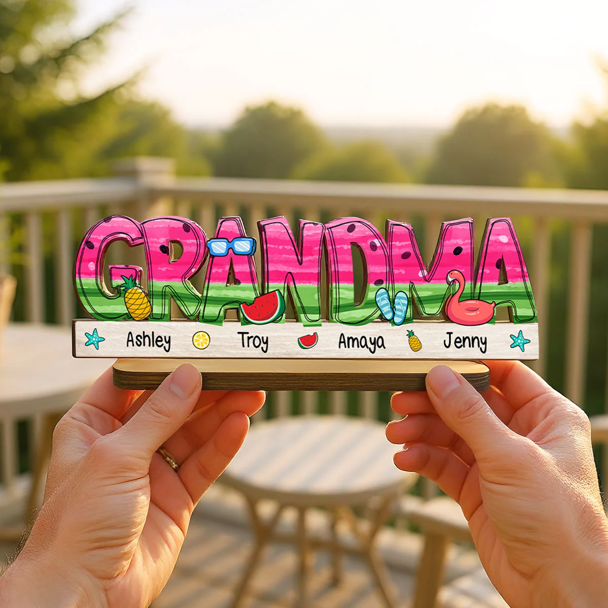 Summer Grandma Mom Watermelon Pattern Personalized 2-Layer Standing Wooden Plaque - Image 6