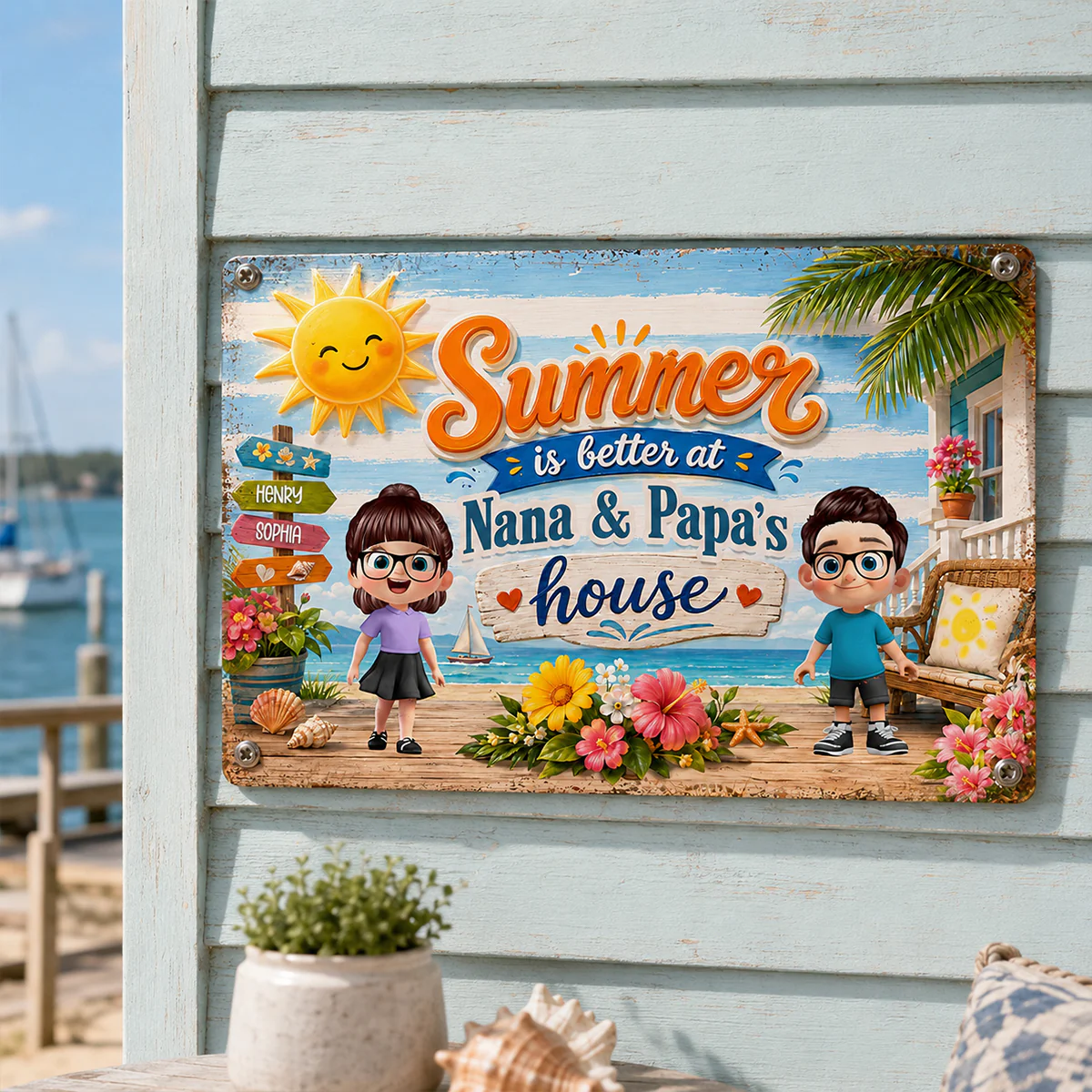 Summer is Better at Grandpa Grandma's House - Personalized Metal Sign - Summer Decor for Grandparents - Image 6