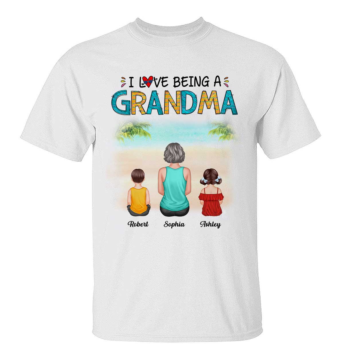Summer Love Being A Grandma Back View Woman & Kid Dog Cat Personalized Tank Top Shirt - Image 3