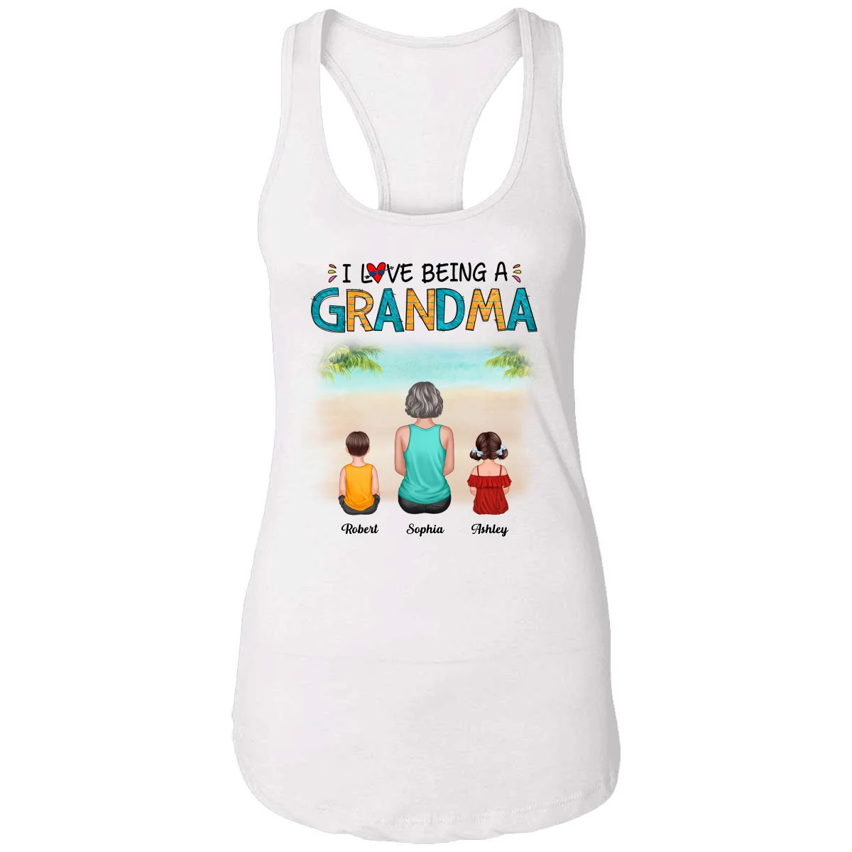 Summer Love Being A Grandma Back View Woman & Kid Dog Cat Personalized Tank Top Shirt - Image 5
