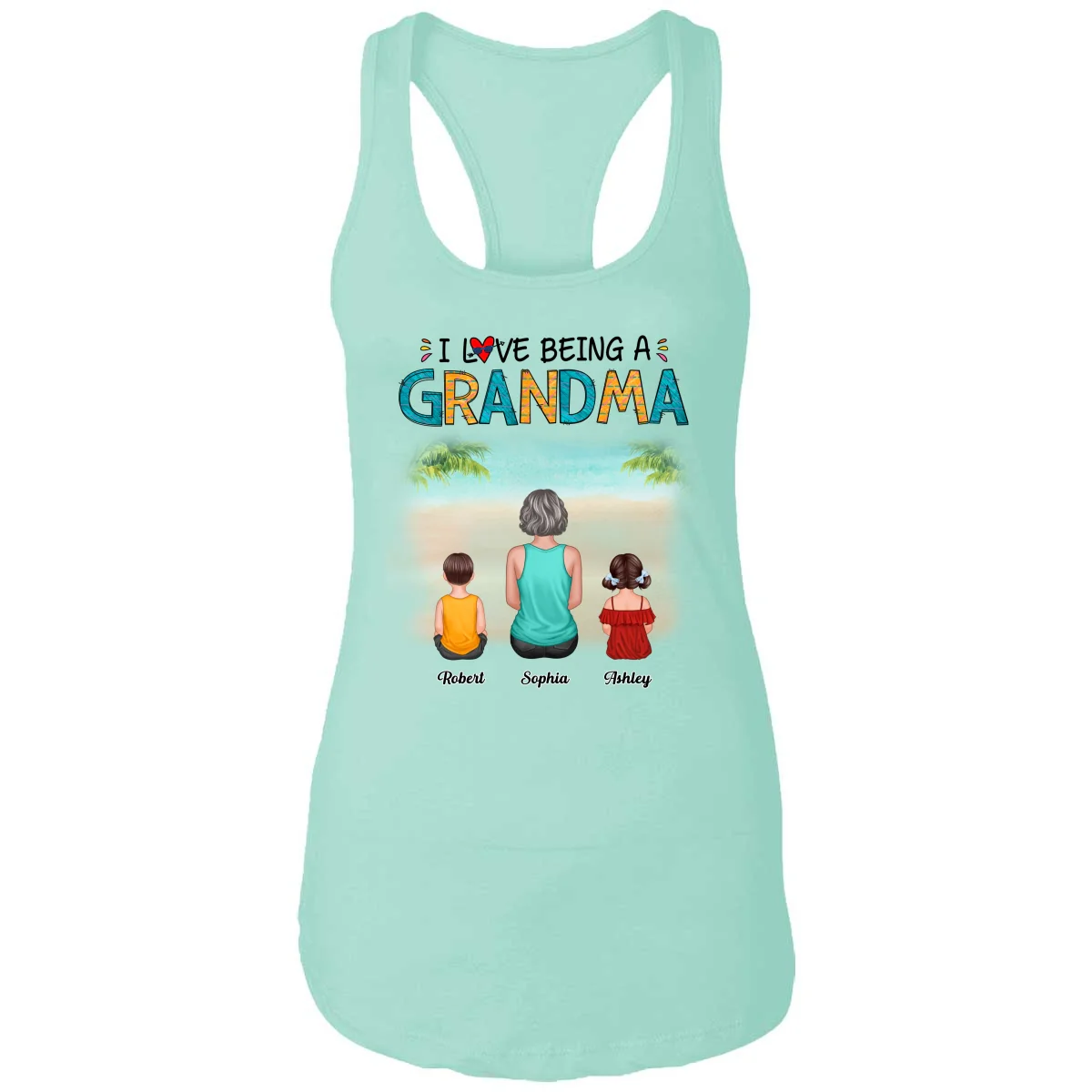 Summer Love Being A Grandma Back View Woman & Kid Dog Cat Personalized Tank Top Shirt - Image 7