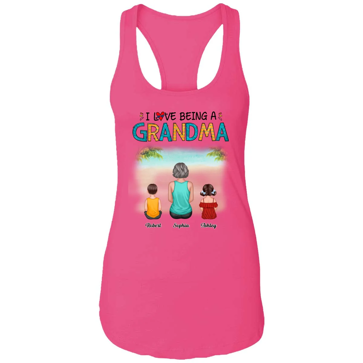 Summer Love Being A Grandma Back View Woman & Kid Dog Cat Personalized Tank Top Shirt - Image 9