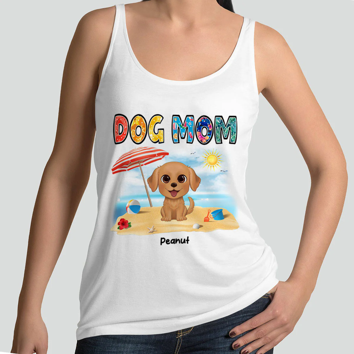 Summer Pattern Dog Mom Watercolor Cute Dogs Personalized Tank Top Shirt - Image 2