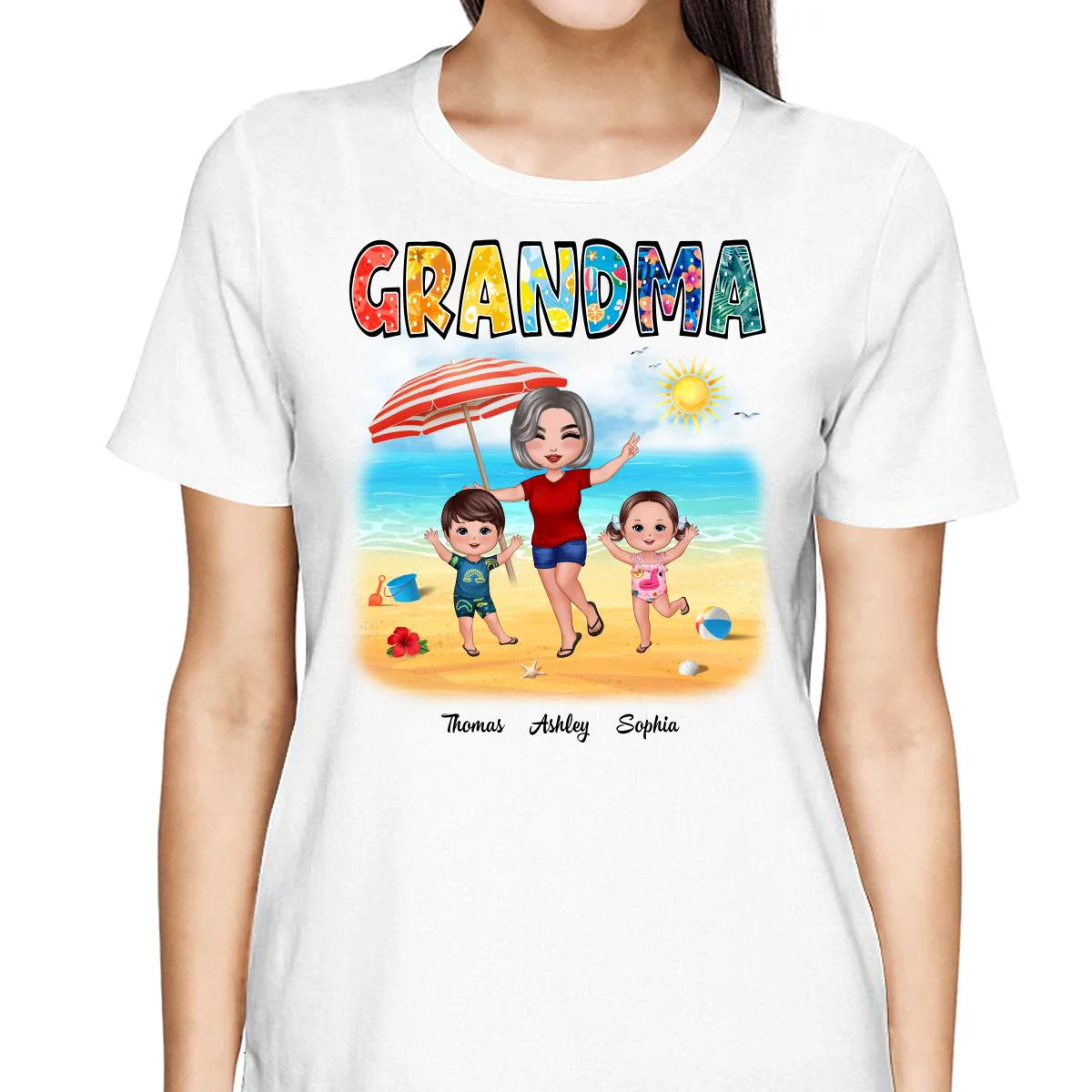 Summer Pattern Grandma Mom Happy Doll Woman And Kids Personalized Shirt - Image 2