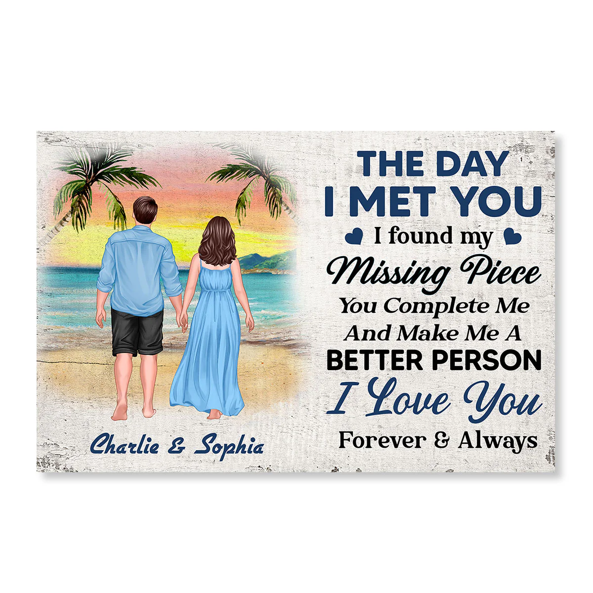 Summer Standing Couple Back View Personalized Horizontal Poster