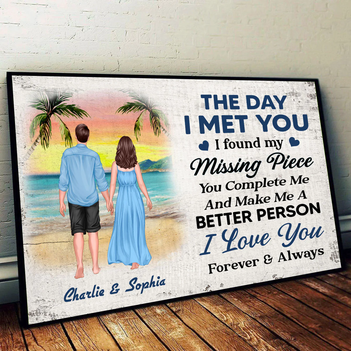 Summer Standing Couple Back View Personalized Horizontal Poster - Image 2