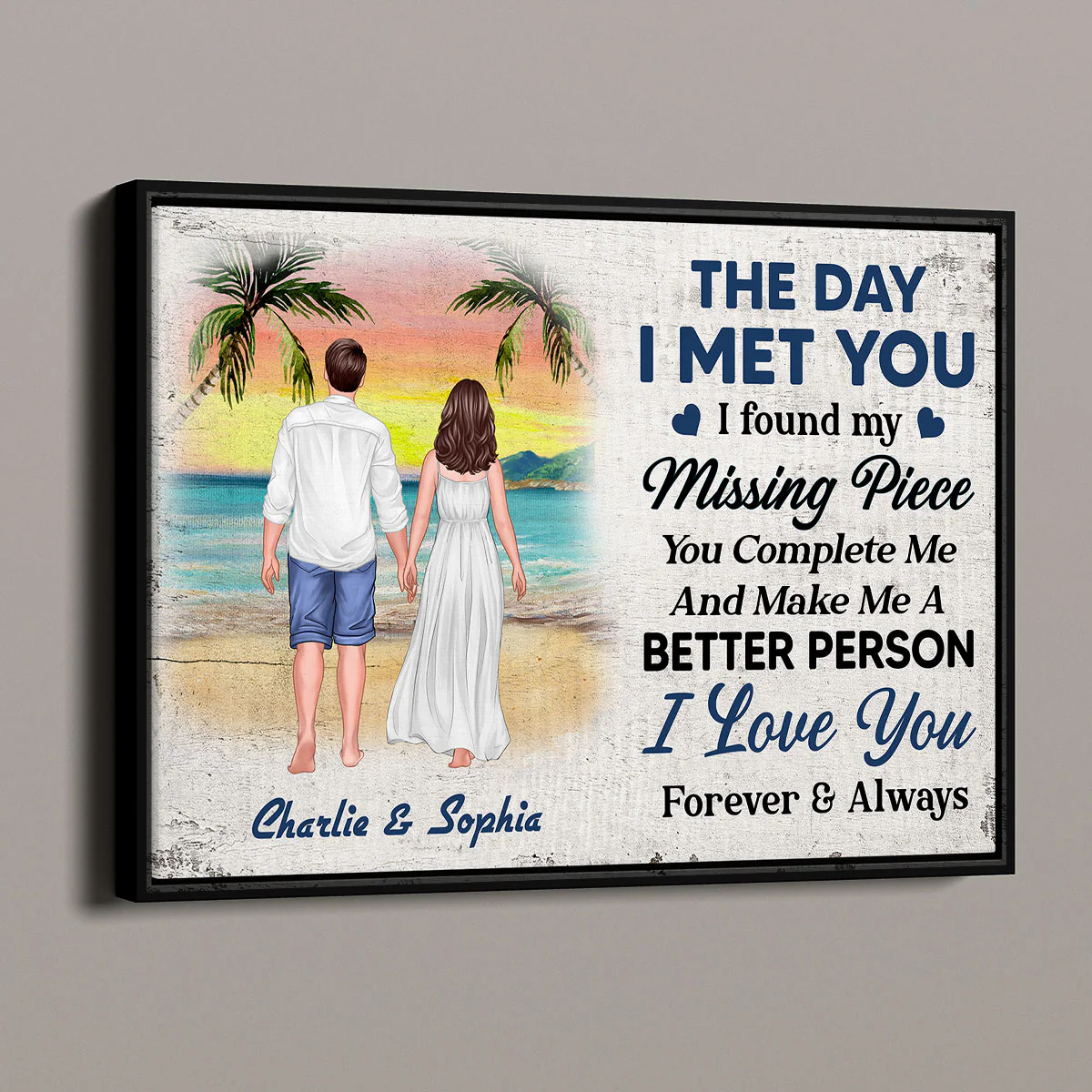 Summer Standing Couple Back View Personalized Horizontal Poster - Image 3