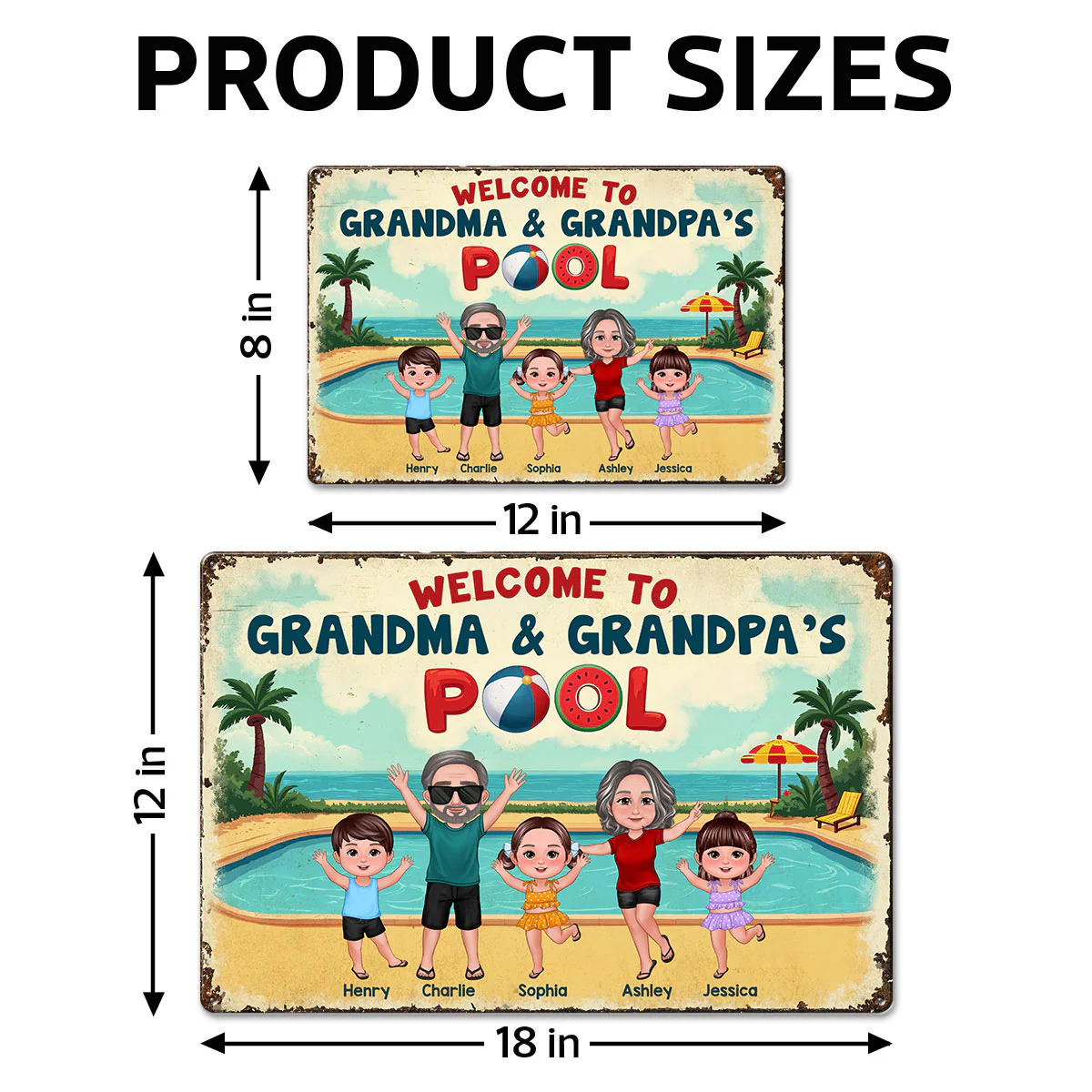 Summer Vibe Welcome To Grandpa Grandma Grandparents Pool Personalized Metal Sign - Image 9