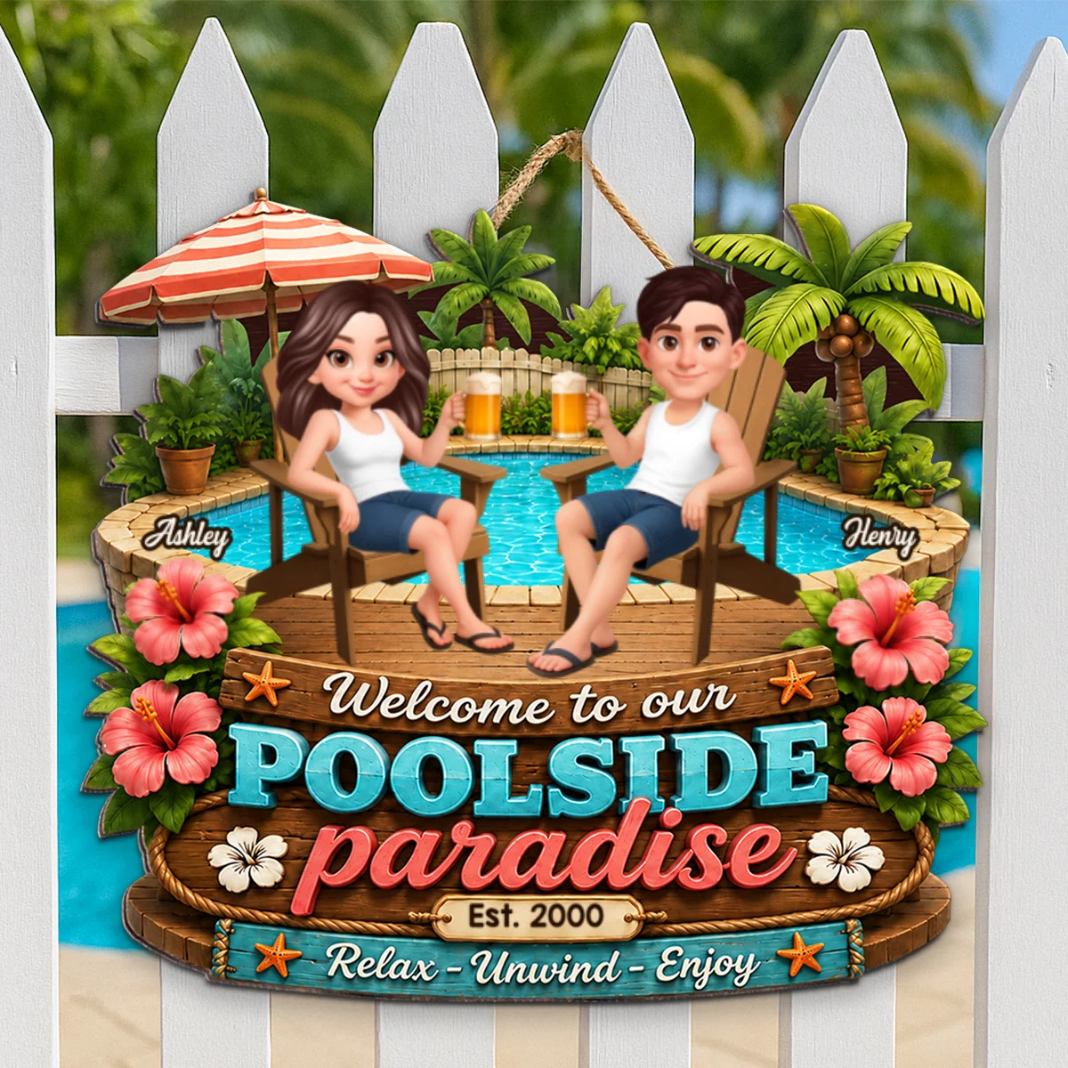 Summer Vibe Welcome To Our Poolside Paradise - Personalized Wood Sign - Gift For Couple, Summer Porch, Patio, Bar Decoration - Image 8