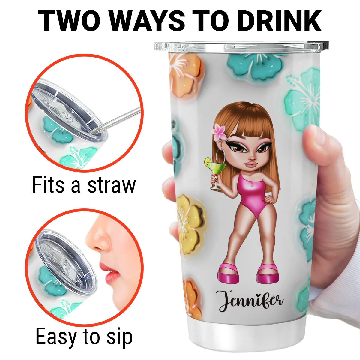Summer Vibe Y2K Girl Retro Style Personalized Tumbler - Image 3