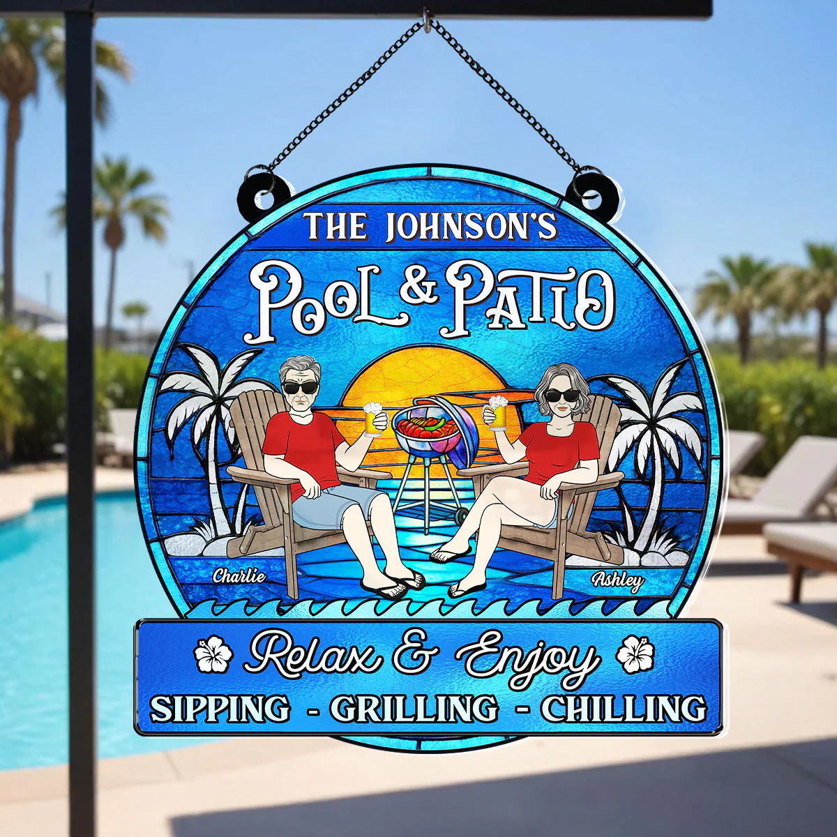 Summer Welcome To Family Couple Pool & Patio Personalized Acrylic Suncatcher - Image 3