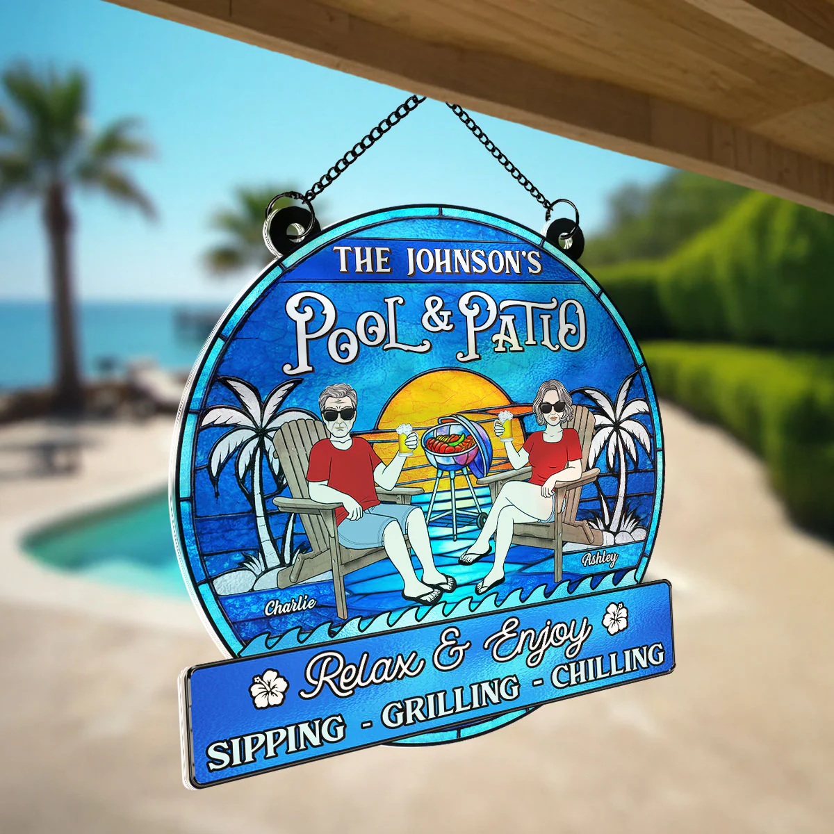 Summer Welcome To Family Couple Pool & Patio Personalized Acrylic Suncatcher - Image 4