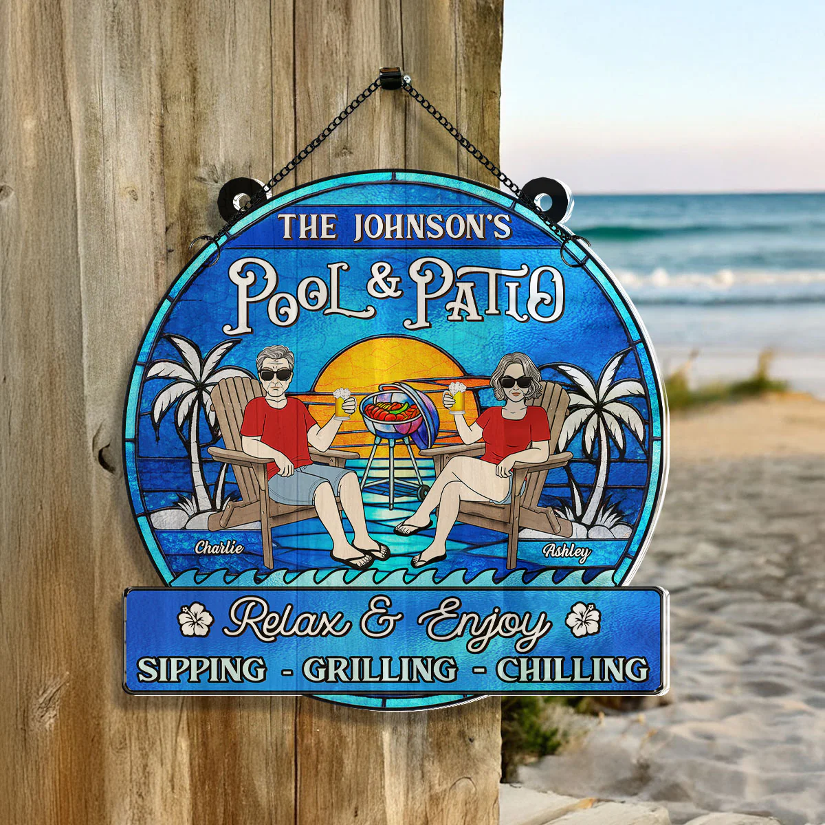 Summer Welcome To Family Couple Pool & Patio Personalized Acrylic Suncatcher - Image 5
