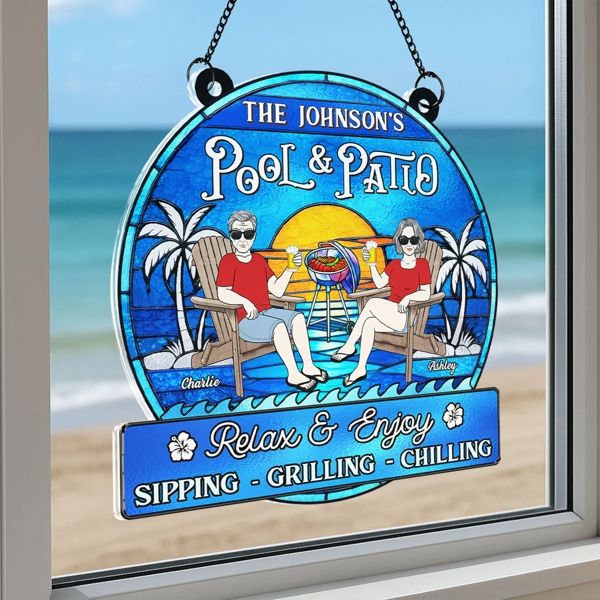 Summer Welcome To Family Couple Pool & Patio Personalized Acrylic Suncatcher - Image 6