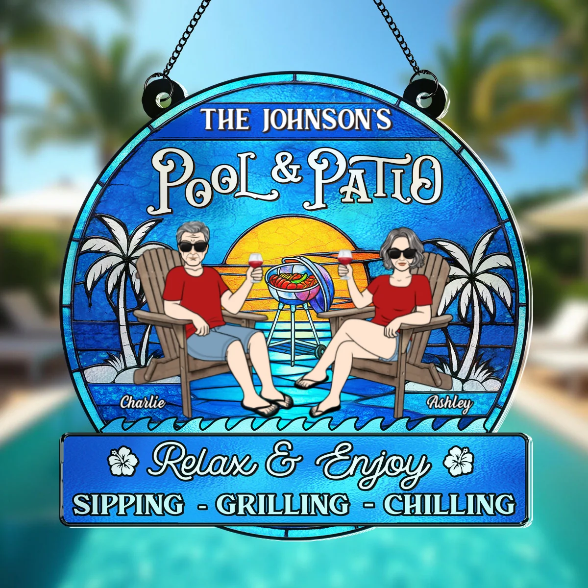 Summer Welcome To Family Couple Pool & Patio Personalized Acrylic Suncatcher - Image 8