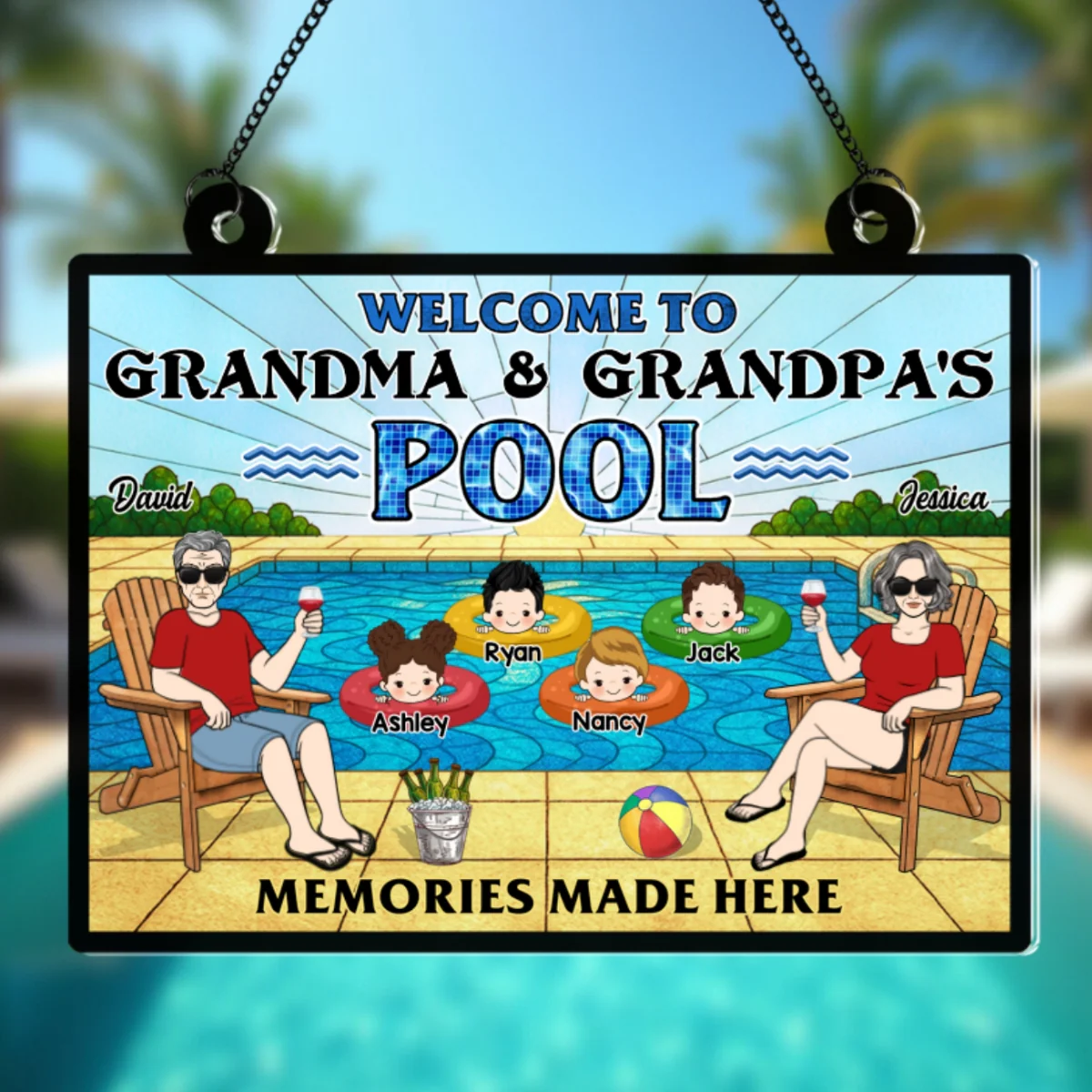Summer Welcome To Grandpa Grandma Grandparents Pool Personalized Acrylic Suncatcher - Image 10