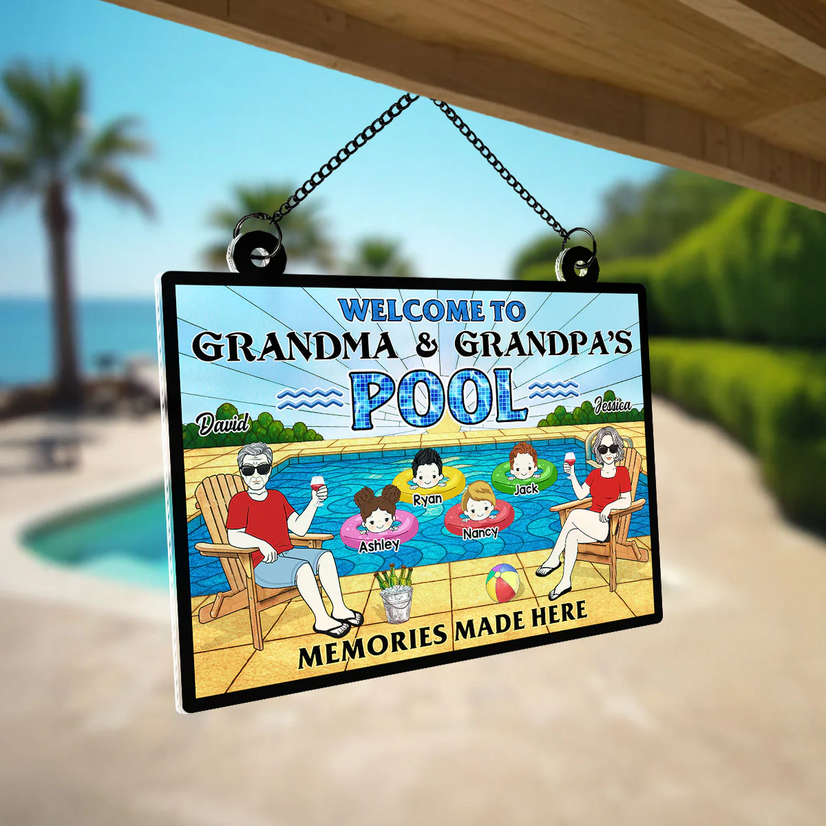Summer Welcome To Grandpa Grandma Grandparents Pool Personalized Acrylic Suncatcher - Image 3