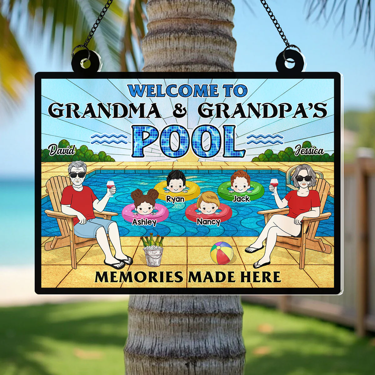 Summer Welcome To Grandpa Grandma Grandparents Pool Personalized Acrylic Suncatcher - Image 4
