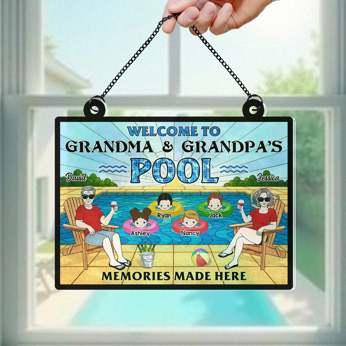 Summer Welcome To Grandpa Grandma Grandparents Pool Personalized Acrylic Suncatcher - Image 5