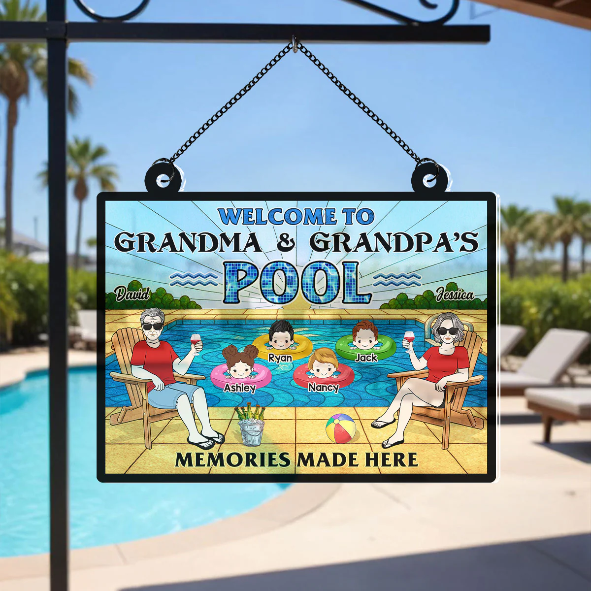 Summer Welcome To Grandpa Grandma Grandparents Pool Personalized Acrylic Suncatcher - Image 6