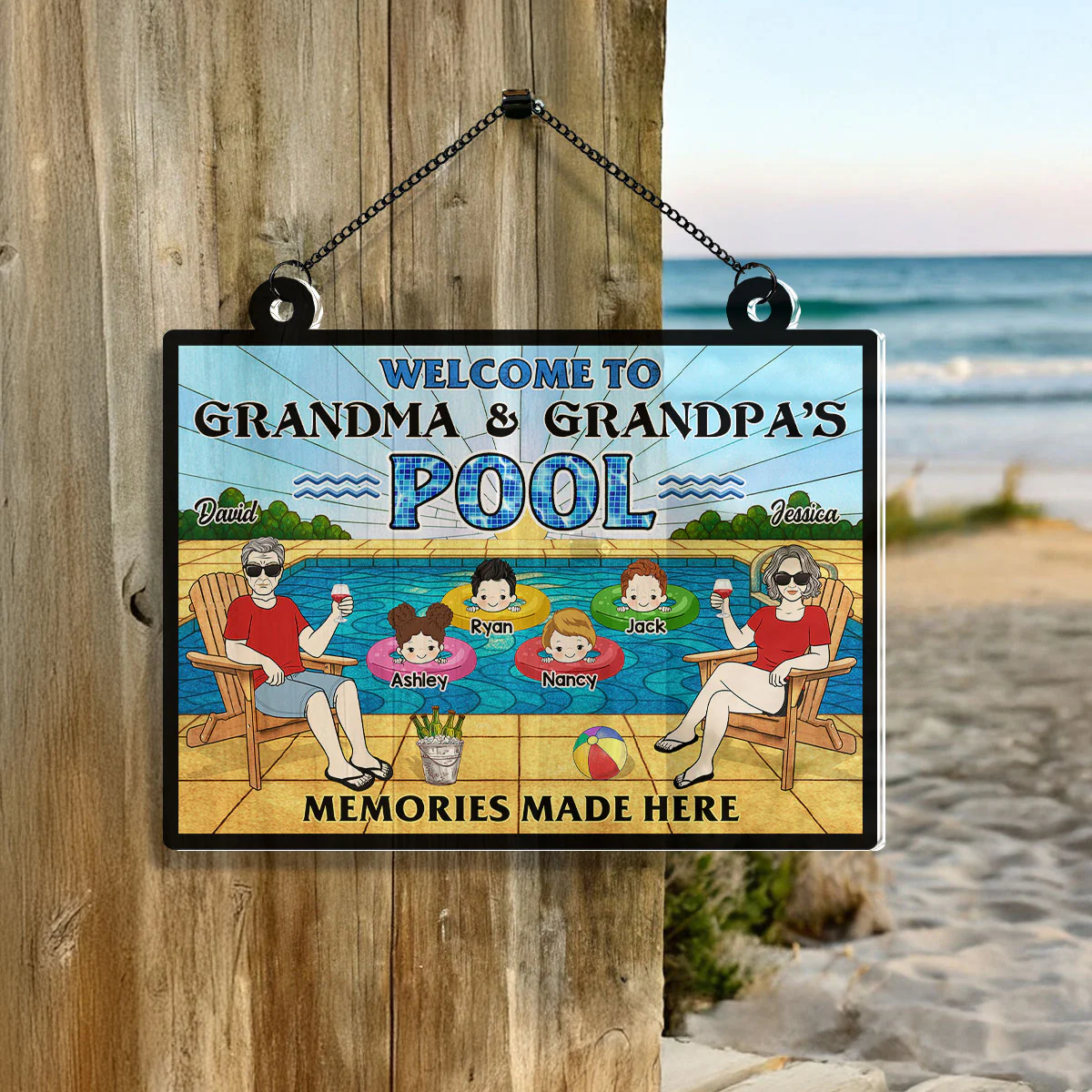 Summer Welcome To Grandpa Grandma Grandparents Pool Personalized Acrylic Suncatcher - Image 7