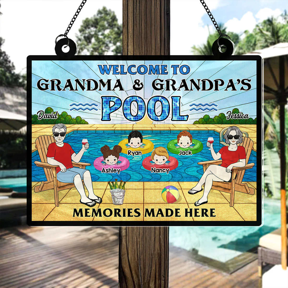 Summer Welcome To Grandpa Grandma Grandparents Pool Personalized Acrylic Suncatcher - Image 8