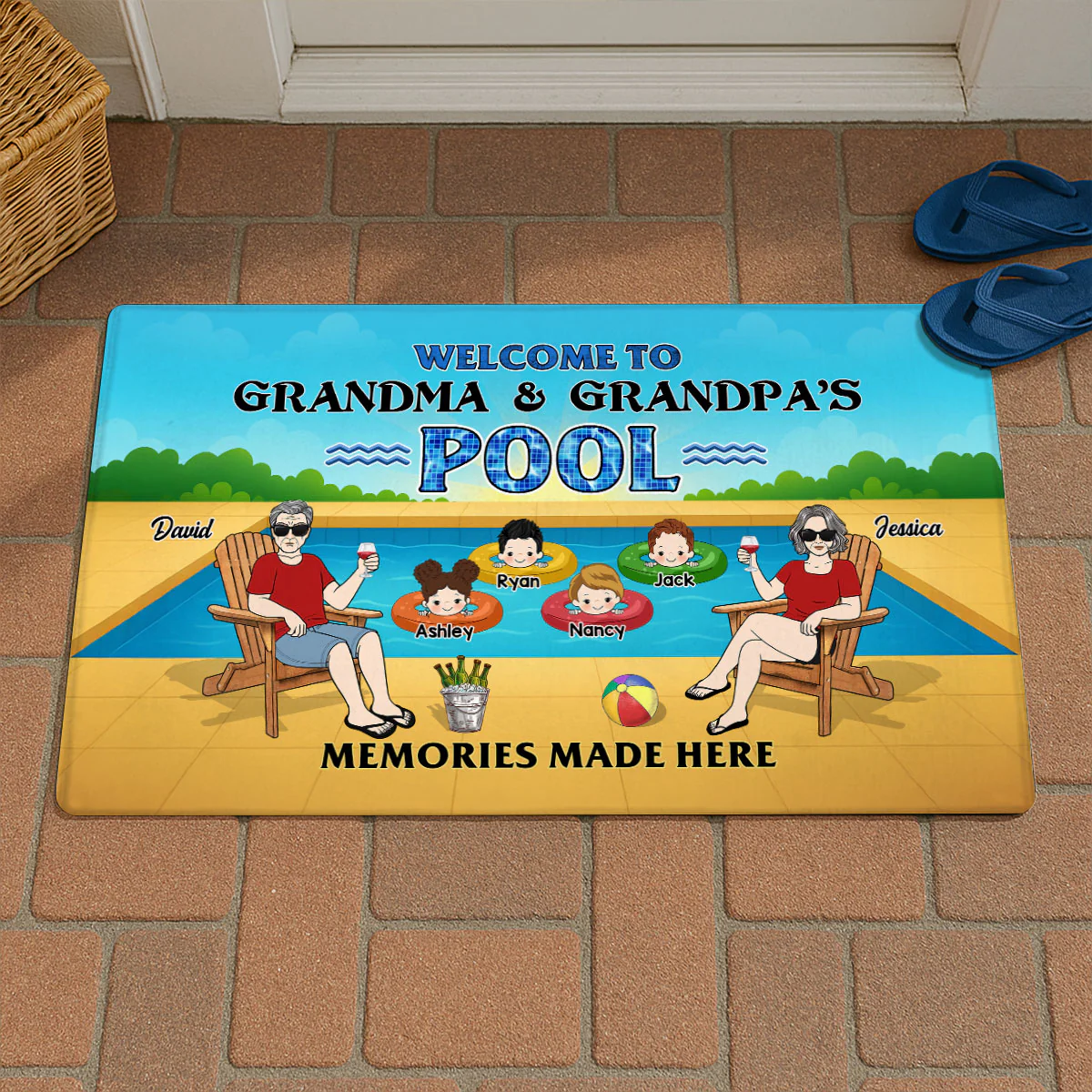 Summer Welcome To Grandpa Grandma Grandparents Pool Personalized Doormat