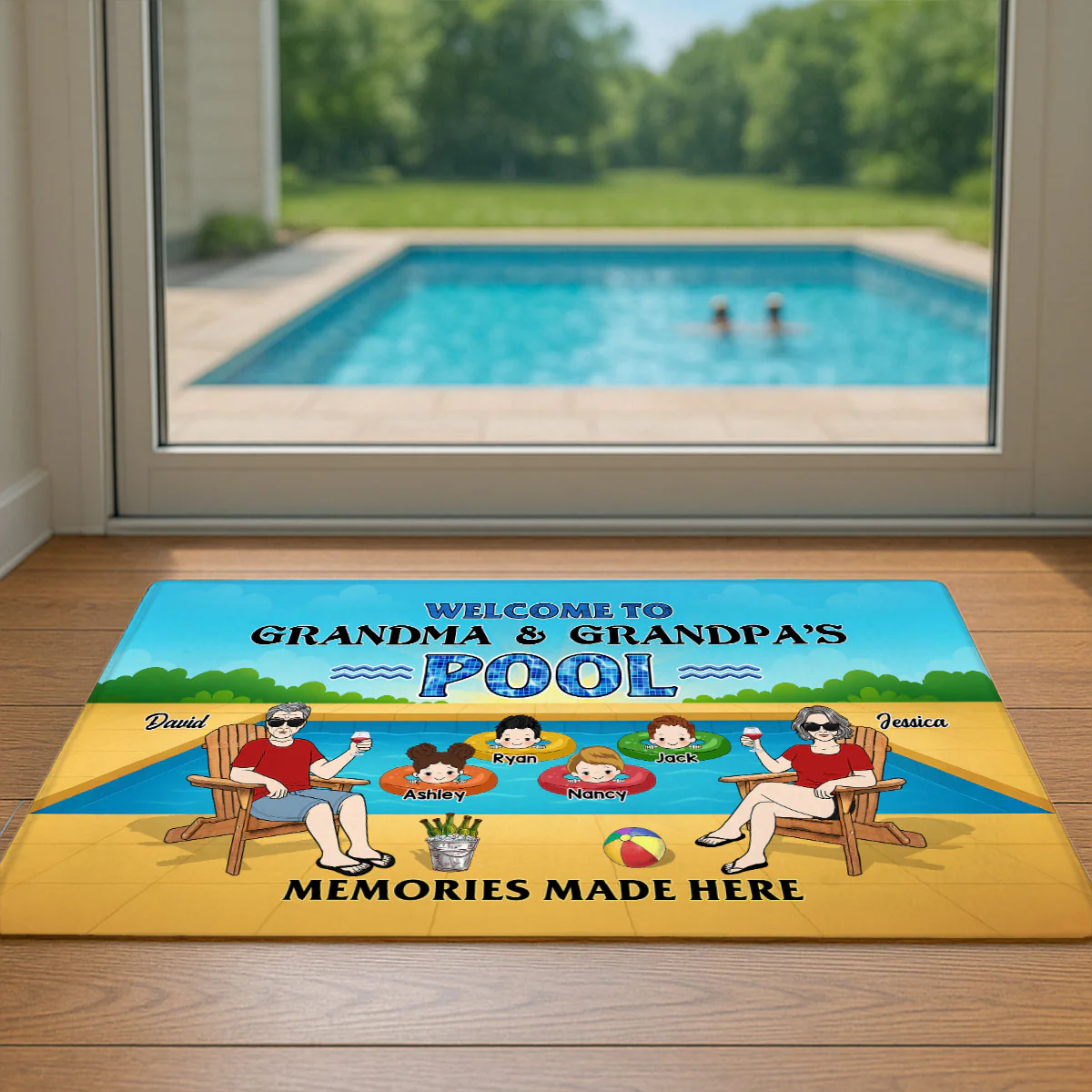Summer Welcome To Grandpa Grandma Grandparents Pool Personalized Doormat - Image 3