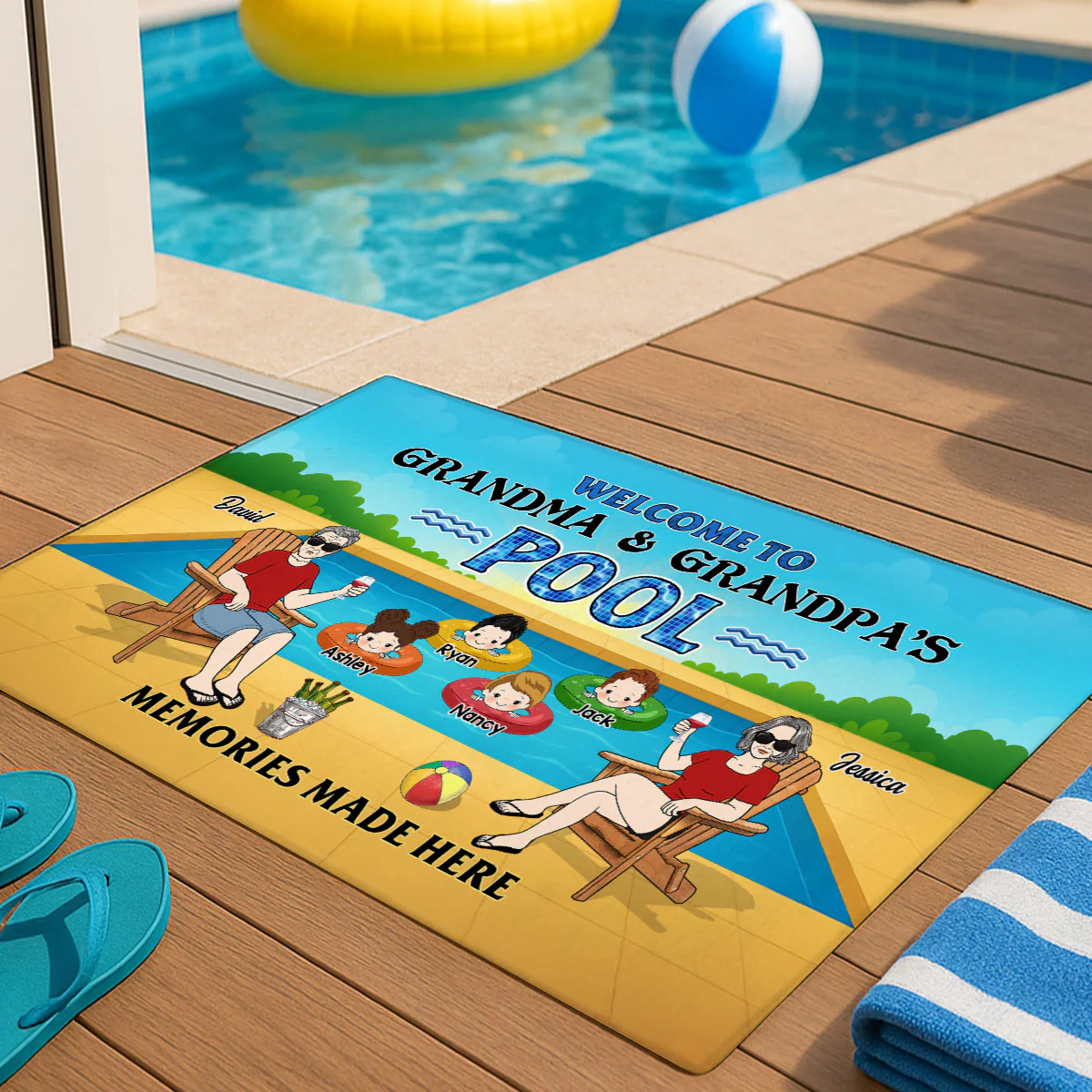 Summer Welcome To Grandpa Grandma Grandparents Pool Personalized Doormat - Image 6